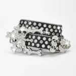 UNITYPUREMAX™ Western Skull Rhinestone Belt – Crystal Bling Punk Cowboy PU Leather Belt for Men & Women 3