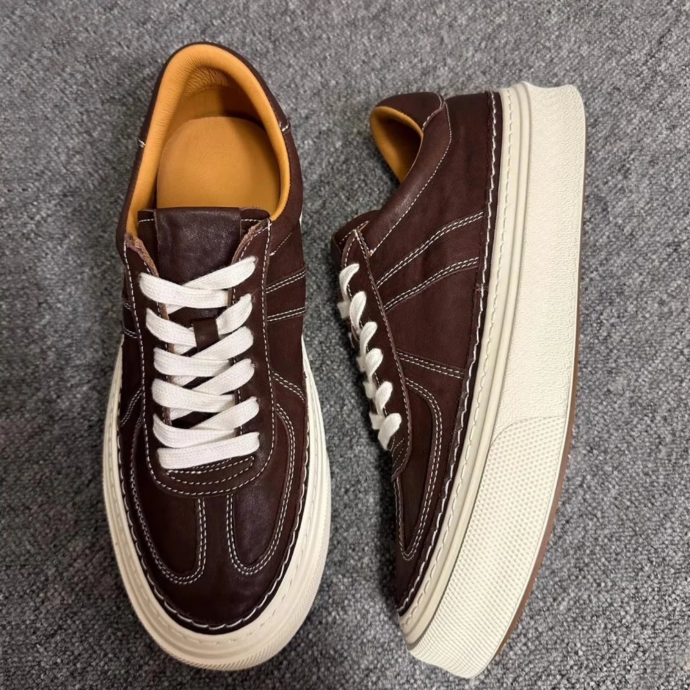 UNITYPUREMAX™ Men’s Genuine Leather Platform Skate Sneakers – Cowhide Lace-Up Casual Trainers 5