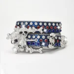 UNITYPUREMAX™ Western Skull Rhinestone Belt – Crystal Bling Punk Cowboy PU Leather Belt for Men & Women 2