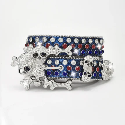 UNITYPUREMAX™ Western Skull Rhinestone Belt – Crystal Bling Punk Cowboy PU Leather Belt for Men & Women 2