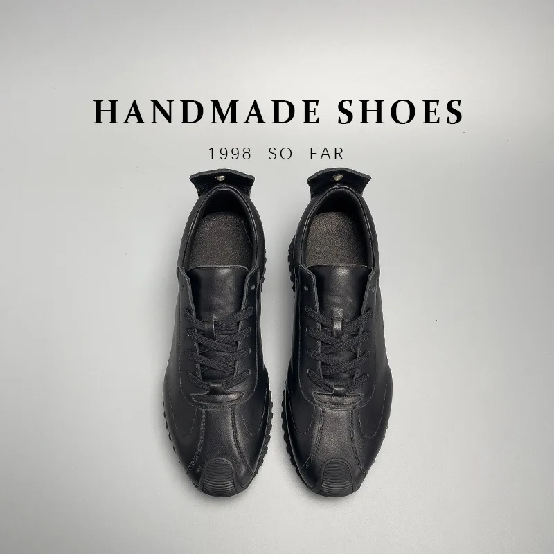 UNITYPUREMAX™ Premium Top Grain Leather Retro Sneakers – Black Slip-On Casual Athletic Shoes for Men 3