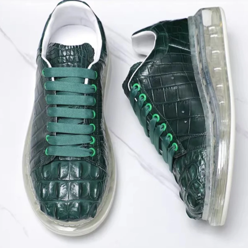 UNITYPUREMAX™ Green Crocodile Embossed Leather Height-Boost Casual Sneakers – Lightweight Luxury Thick Sole Shoes 3