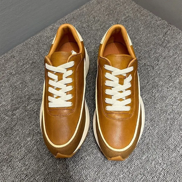 UNITYPUREMAX™ Retro Genuine Leather Running Sneakers – Men’s Chunky Sole Vintage Lace-Up Casual Shoes 3