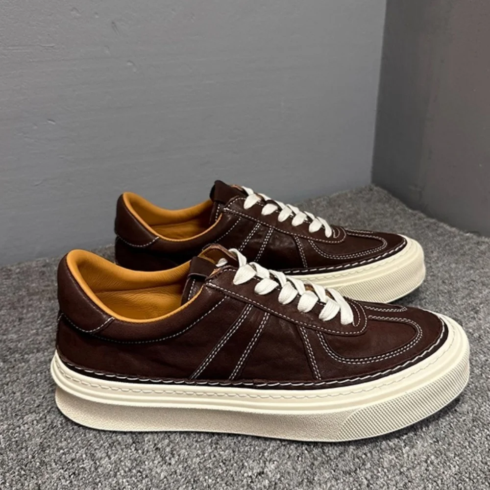 UNITYPUREMAX™ Men’s Genuine Leather Platform Skate Sneakers – Cowhide Lace-Up Casual Trainers 3