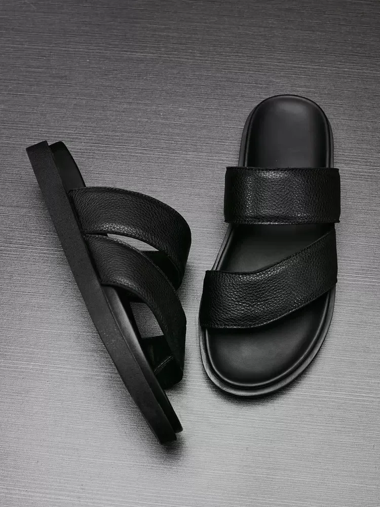 UNITYPUREMAX™ Men’s Genuine Leather Summer Slides – Breathable Platform Clip-Toe Beach Slippers 3