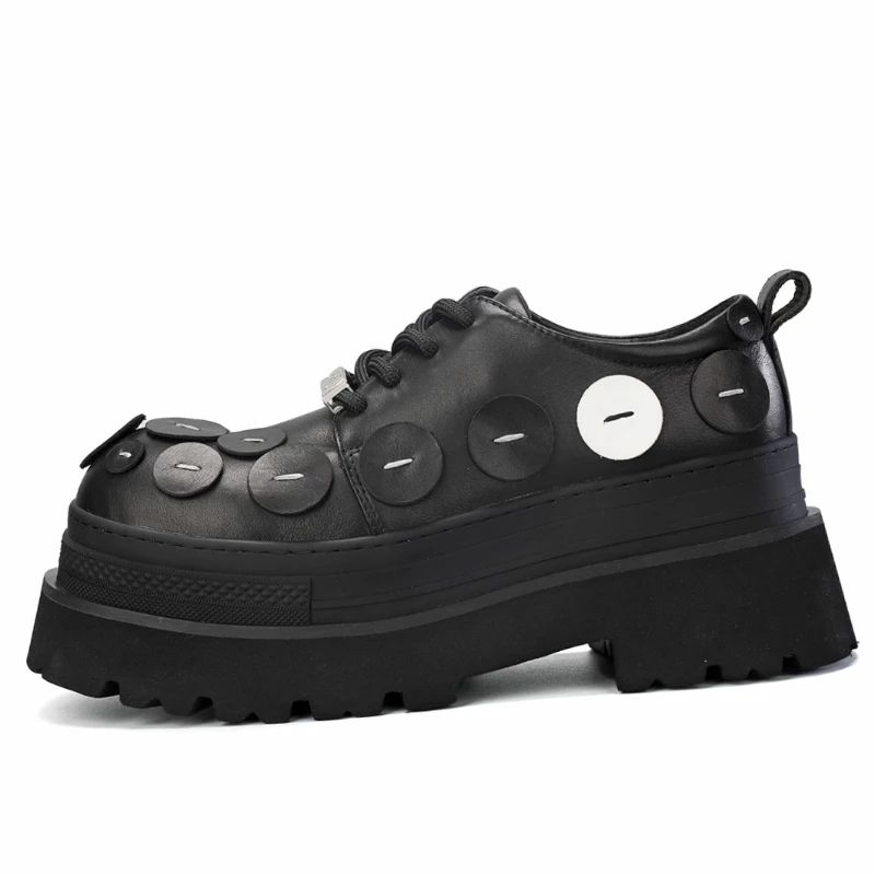 Original Design Thick-Soled Height Increasing Mens Derby Shoes | Genuine Leather Ring Buckle Casual Sneakers 4