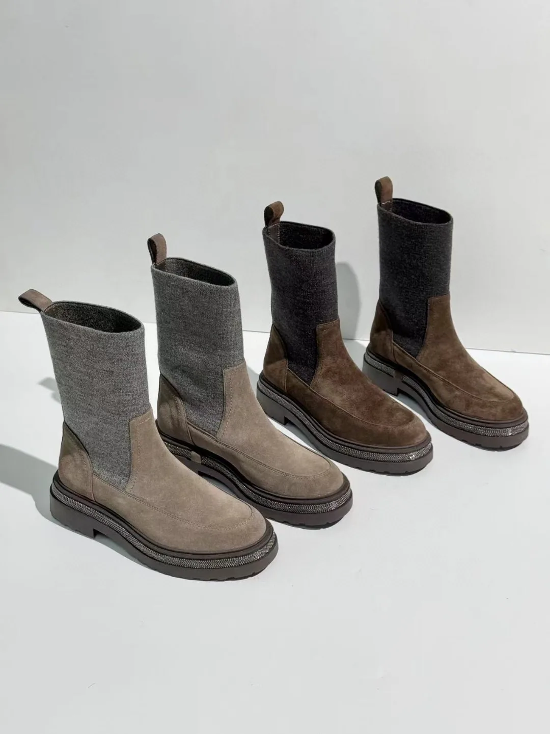 UNITYPUREMAX™ Women’s Cow Suede Mid-Calf Riding Boots – Waterproof Knitted Hoof Heel Winter Boots 2