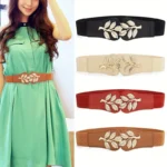 UNITYPUREMAX™ Gold Leaf Elastic Waist Belt – Wide Fashion Belt with Double Hook Buckle for Women Dresses & Skirts 2