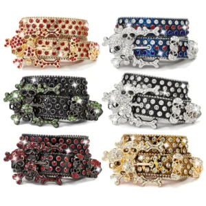 UNITYPUREMAX™ Western Skull Rhinestone Belt – Crystal Bling Punk Cowboy PU Leather Belt for Men & Women 1