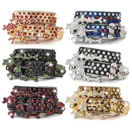 UNITYPUREMAX™ Western Skull Rhinestone Belt – Crystal Bling Punk Cowboy PU Leather Belt for Men & Women 1