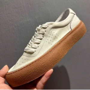 UNITYPUREMAX™ Men’s Top-Grain Leather Casual Sneakers – Vintage White Minimalist Cowhide Plimsolls 1