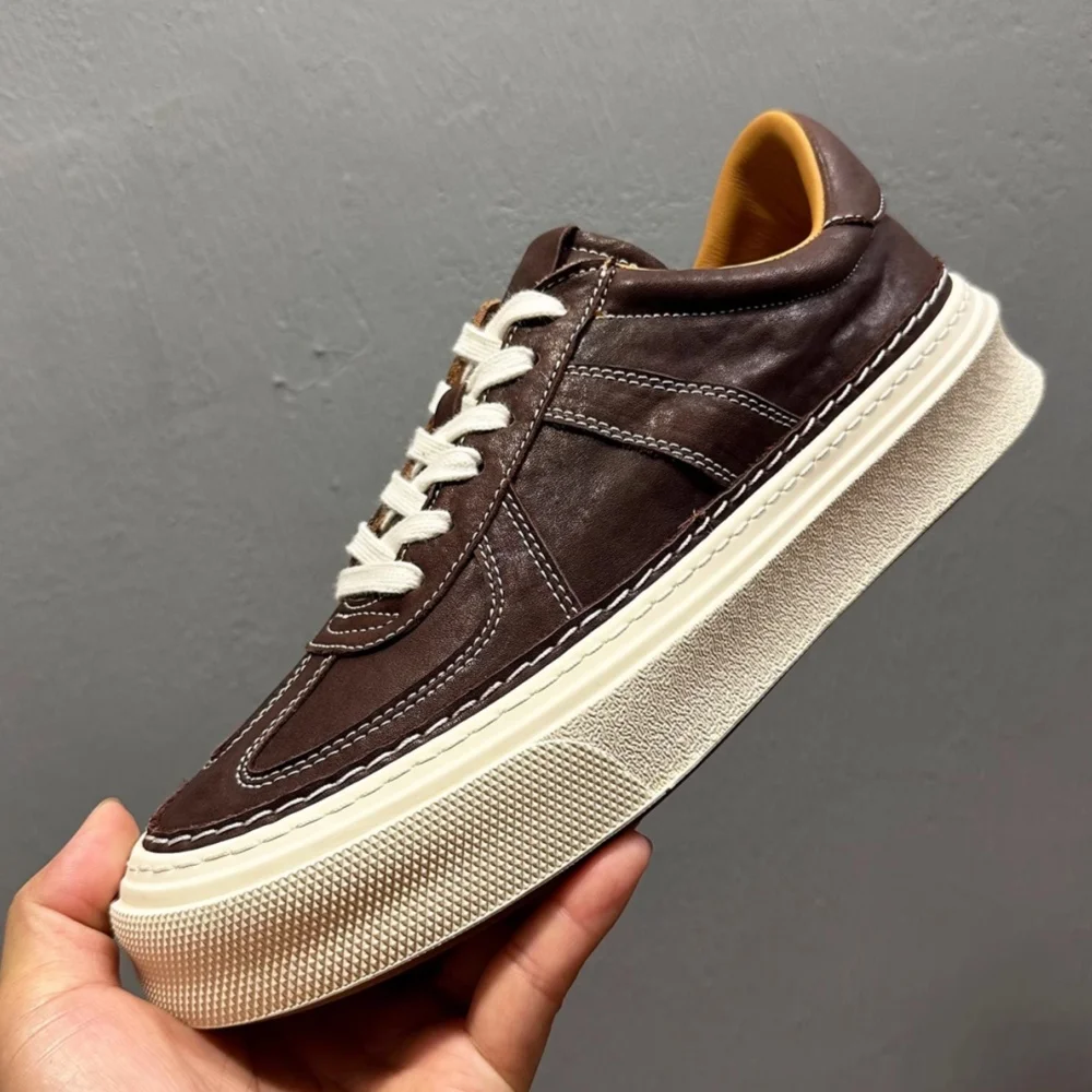 UNITYPUREMAX™ Men’s Genuine Leather Platform Skate Sneakers – Cowhide Lace-Up Casual Trainers 1