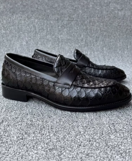 UNITYPUREMAX™ Genuine Snakeskin Slip-On Loafers – Luxury Men’s Formal & Wedding Dress Shoes