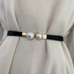 UNITYPUREMAX™ Elegant Double Pearls Belt – Thin PU Leather Elastic Waist Strap for Women 1