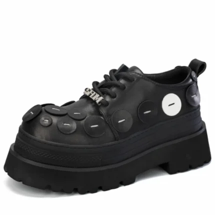 Original Design Thick-Soled Height Increasing Mens Derby Shoes | Genuine Leather Ring Buckle Casual Sneakers 2