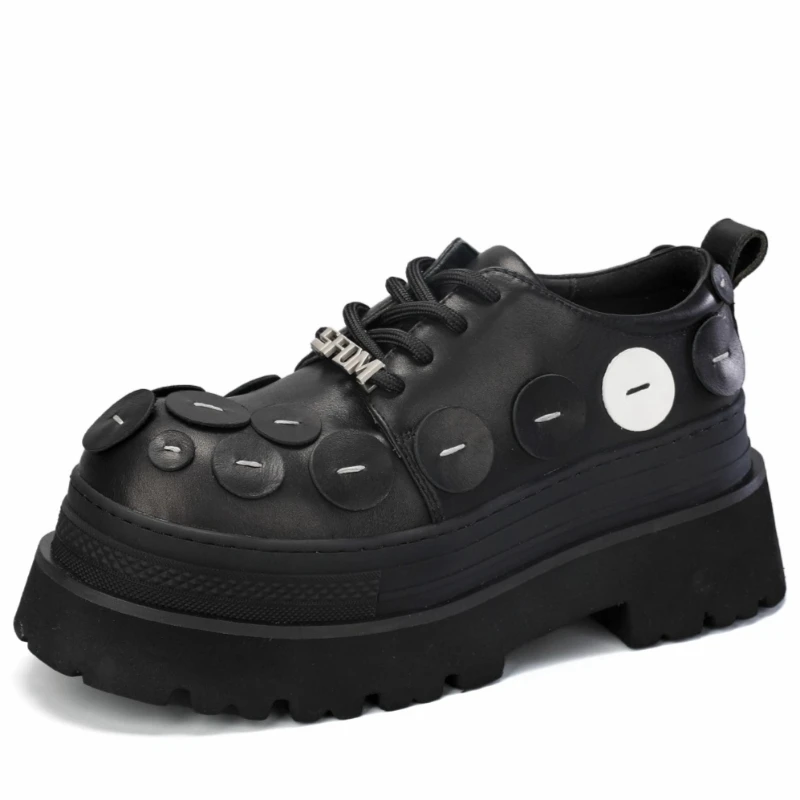Original Design Thick-Soled Height Increasing Mens Derby Shoes | Genuine Leather Ring Buckle Casual Sneakers 2