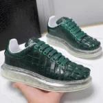 UNITYPUREMAX™ Green Crocodile Embossed Leather Height-Boost Casual Sneakers – Lightweight Luxury Thick Sole Shoes 1
