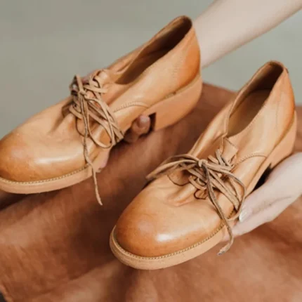 UNITYPUREMAX™ Handmade Horsehide Leather Pumps – Retro British Square Heel Lace-Up Shoes 2