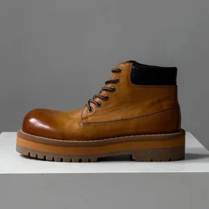 UNITYPUREMAX™ British Style Retro Genuine Brown Leather Ankle Boots – Thick-Sole Outdoor Work & Desert Boots