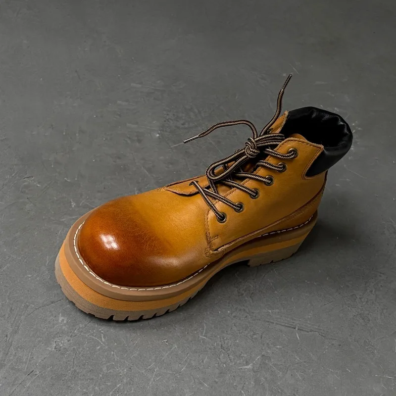 UNITYPUREMAX™ British Style Retro Genuine Brown Leather Ankle Boots – Thick-Sole Outdoor Work & Desert Boots