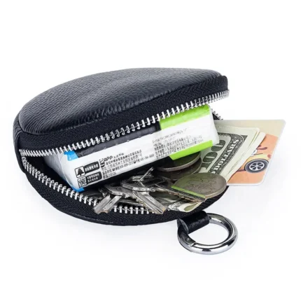 UNITYPUREMAX™ Round Cowhide Leather Coin Purse – Minimalist EDC Zipper Keychain Wallet & Earbud Storage Pouch 2