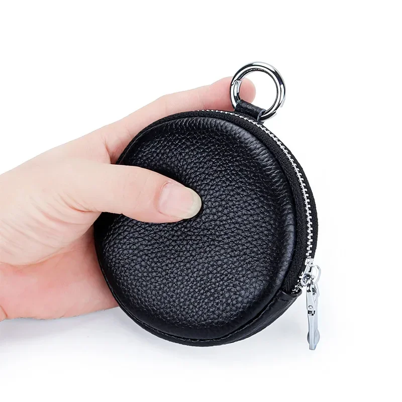 UNITYPUREMAX™ Round Cowhide Leather Coin Purse – Minimalist EDC Zipper Keychain Wallet & Earbud Storage Pouch 5