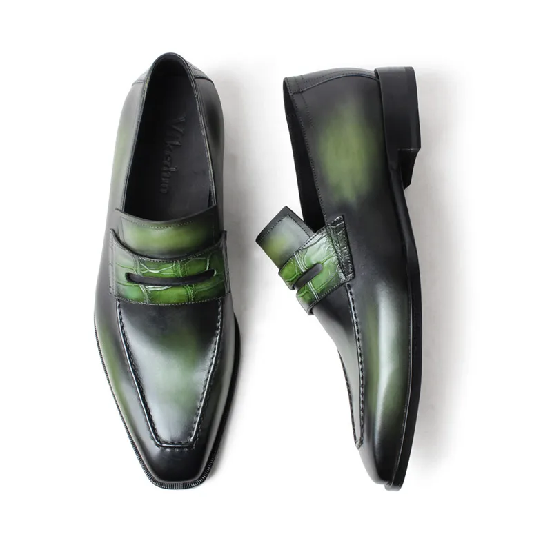 UNITYPUREMAX™ Crocodile Genuine Leather Loafers for Men – Hand-Stitched Luxury Slip-On Dress Shoes - how to style leather loafers