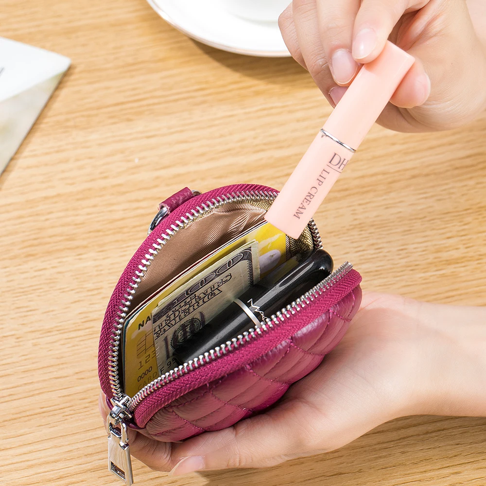 UNITYPUREMAX™ Diamond Stitch Real Leather Coin Purse – Mini Zipper Wallet & Key Organizer 3