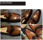 UNITYPUREMAX™ Handmade Leather Loafers for Men – Striped Slip-On Party Shoes 6