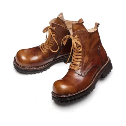 UNITYPUREMAX™ Handmade Cow Leather Motorcycle Boots – Waterproof Thick Sole British Style Ankle Boots for Men 2