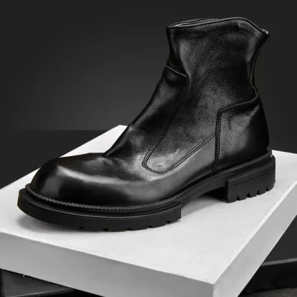 UNITYPUREMAX™ Handmade Leather Chelsea Boots – Thick Sole High-Top Zipper Ankle Boots 1