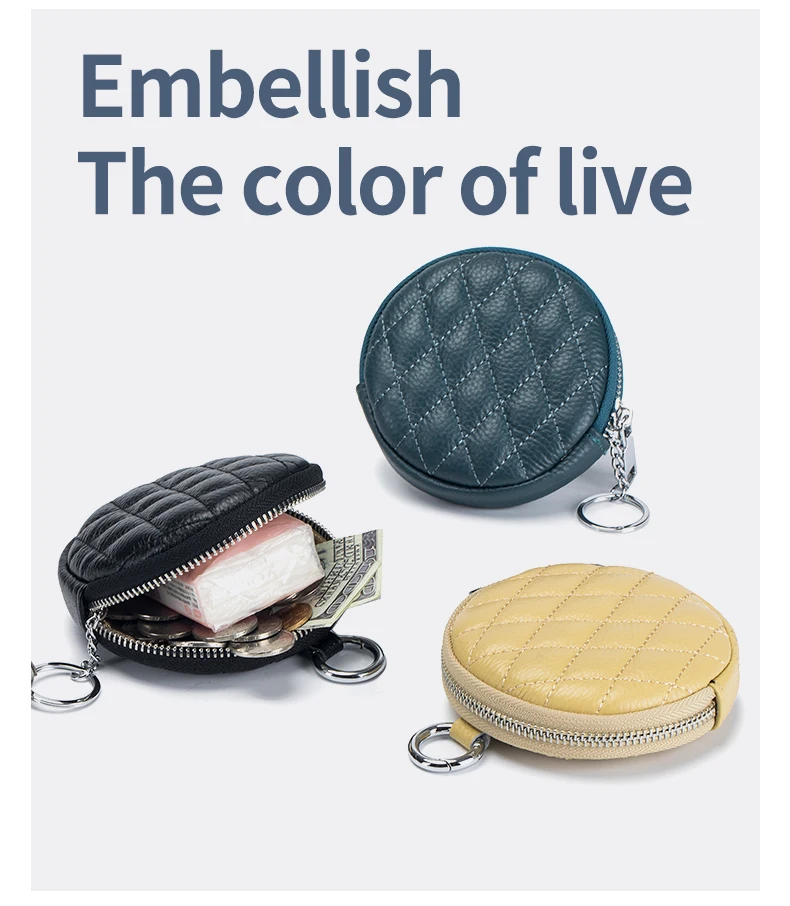 UNITYPUREMAX™ Diamond Stitch Real Leather Coin Purse – Mini Zipper Wallet & Key Organizer 12