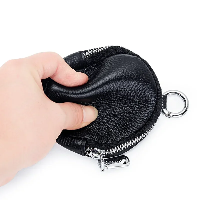 UNITYPUREMAX™ Round Cowhide Leather Coin Purse – Minimalist EDC Zipper Keychain Wallet & Earbud Storage Pouch 3