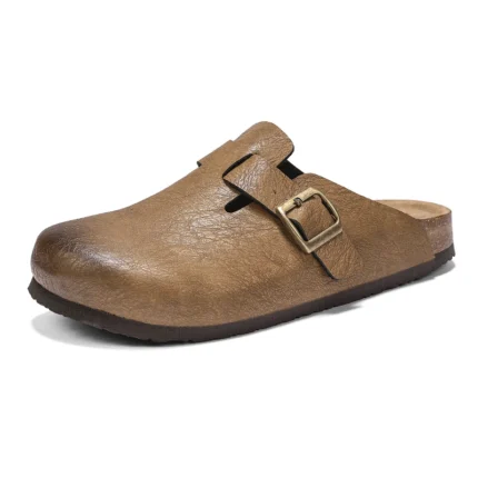 UNITYPUREMAX™ Unisex Cork Leather Closed-Toe Slippers – Adjustable Buckle Comfort Footbed Backless Slides 3