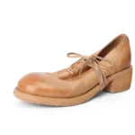 UNITYPUREMAX™ Handmade Horsehide Leather Pumps – Retro British Square Heel Lace-Up Shoes 5