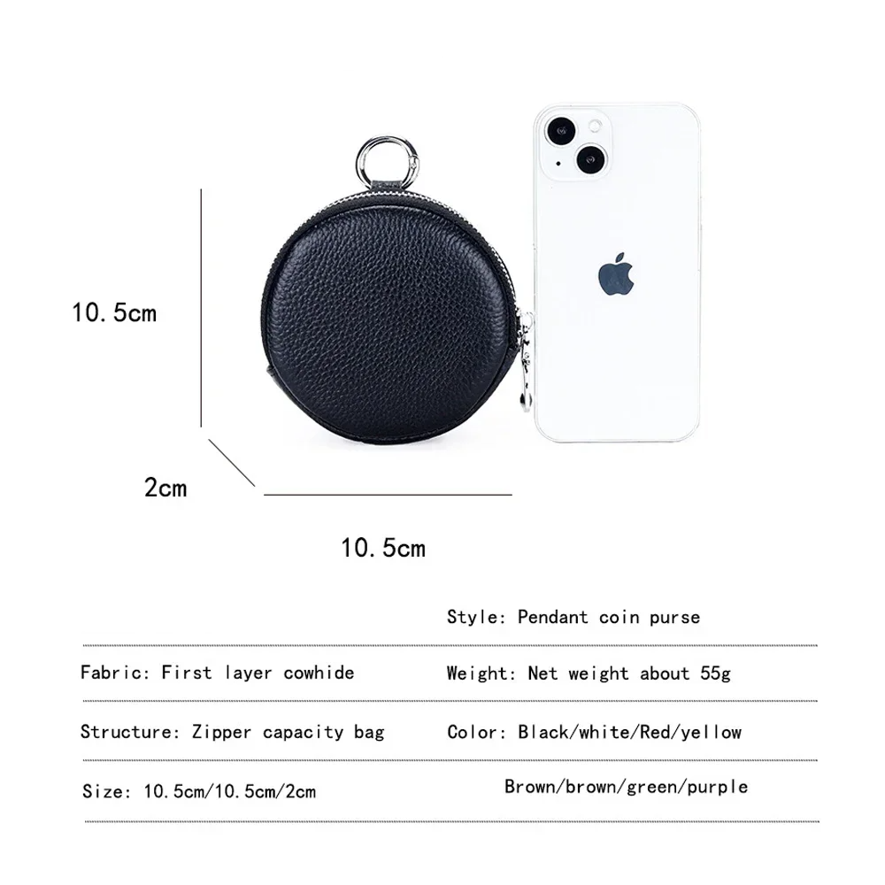 UNITYPUREMAX™ Round Cowhide Leather Coin Purse – Minimalist EDC Zipper Keychain Wallet & Earbud Storage Pouch 4