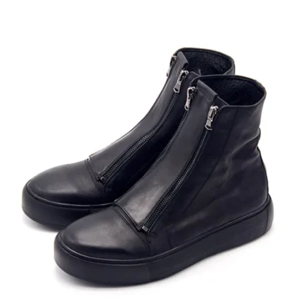 UNITYPUREMAX™ Double Zipper Leather Chelsea Boots – Handmade Platform Retro Ankle Boots for Men 1