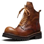 UNITYPUREMAX™ Handmade Cow Leather Motorcycle Boots – Waterproof Thick Sole British Style Ankle Boots for Men 1