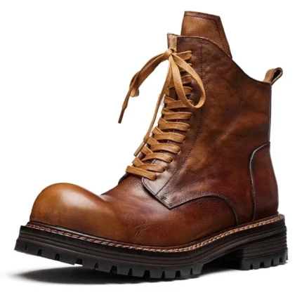 UNITYPUREMAX™ Handmade Cow Leather Motorcycle Boots – Waterproof Thick Sole British Style Ankle Boots for Men 1