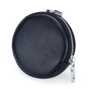 UNITYPUREMAX™ Round Cowhide Leather Coin Purse – Minimalist EDC Zipper Keychain Wallet & Earbud Storage Pouch 1