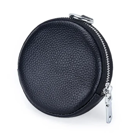 UNITYPUREMAX™ Round Cowhide Leather Coin Purse – Minimalist EDC Zipper Keychain Wallet & Earbud Storage Pouch 1