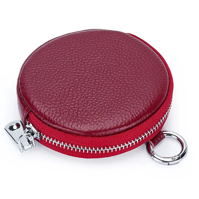 UNITYPUREMAX™ Round Cowhide Leather Coin Purse – Minimalist EDC Zipper Keychain Wallet & Earbud Storage Pouch 12