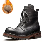 UNITYPUREMAX™ Handmade Cow Leather Motorcycle Boots – Waterproof Thick Sole British Style Ankle Boots for Men 7