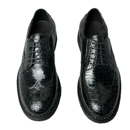 UNITYPUREMAX™ Classical Genuine Crocodile Skin Men's Derby Brogue Dress Shoes - Black 1