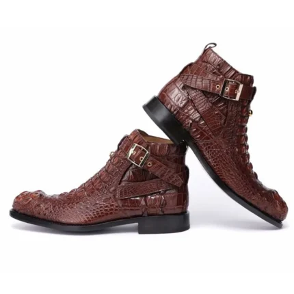 UNITYPUREMAX™ Authentic Crocodile Skin Men's Ankle Boots - Handmade Buckle Strap Winter Wool-Lined 2