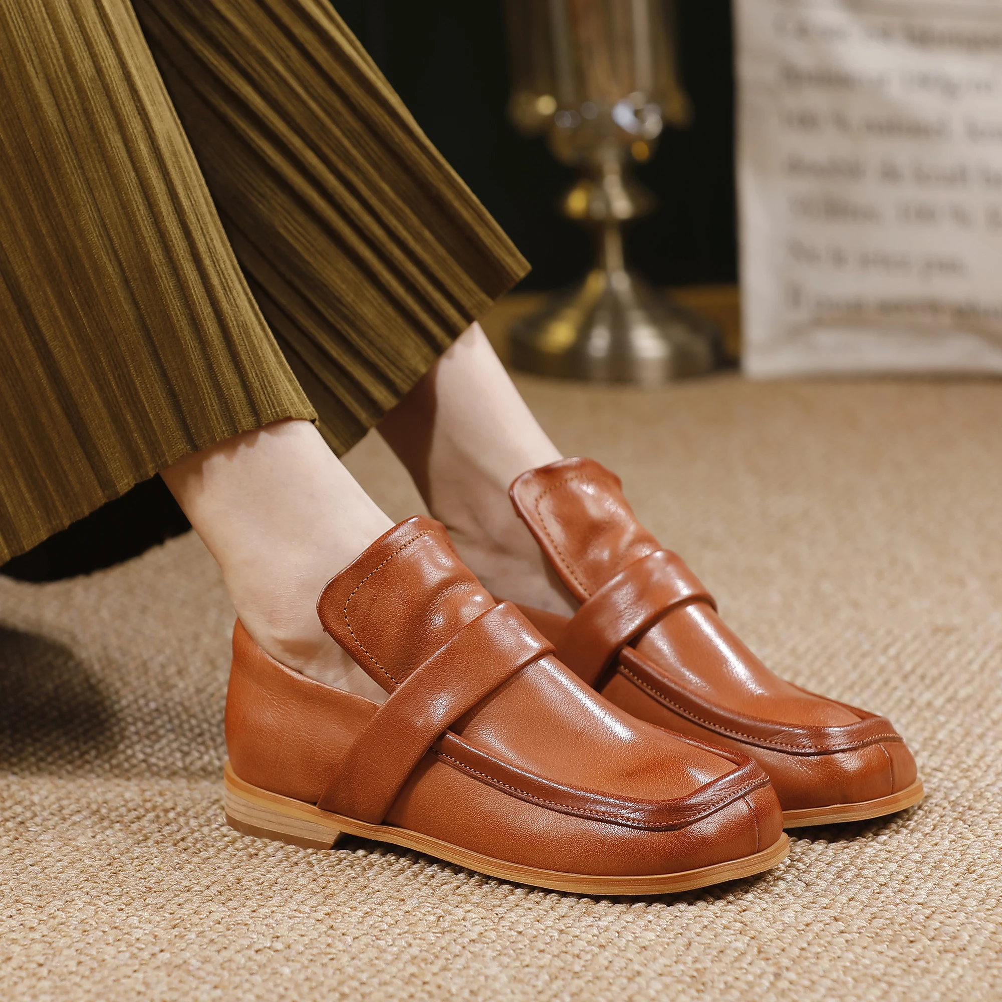UNITYPUREMAX™ Genuine Leather British Style Square Toe Women's Loafers 3
