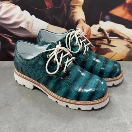 UNITYPUREMAX™ Authentic Crocodile Skin Men's Derby Dress Shoes - Hand-Painted Green 2