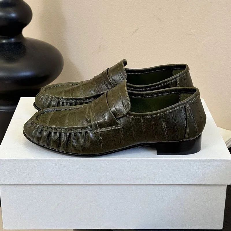 UNITYPUREMAX™ Genuine Leather Pleated Design Women's Loafers 5