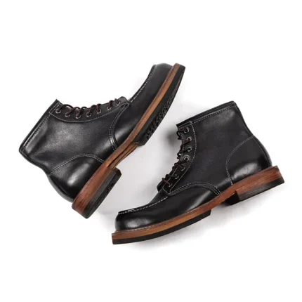Men's Handmade Genuine Leather Motorcycle Ankle Boots | Retro Moc-Toe Lace-Up | UNITYPUREMAXâ„¢ 2