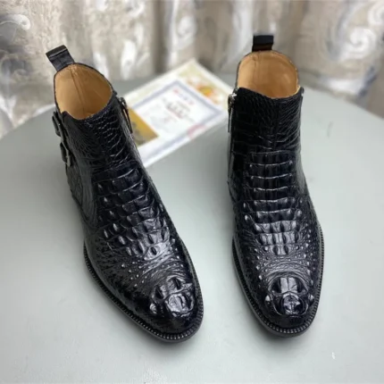 UNITYPUREMAX™ Authentic Crocodile Skin Men's High-Top Ankle Boots - Winter ZIP Chelsea Black 2